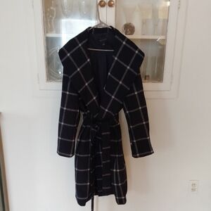 Ann Taylor Black and White Plaid Coat